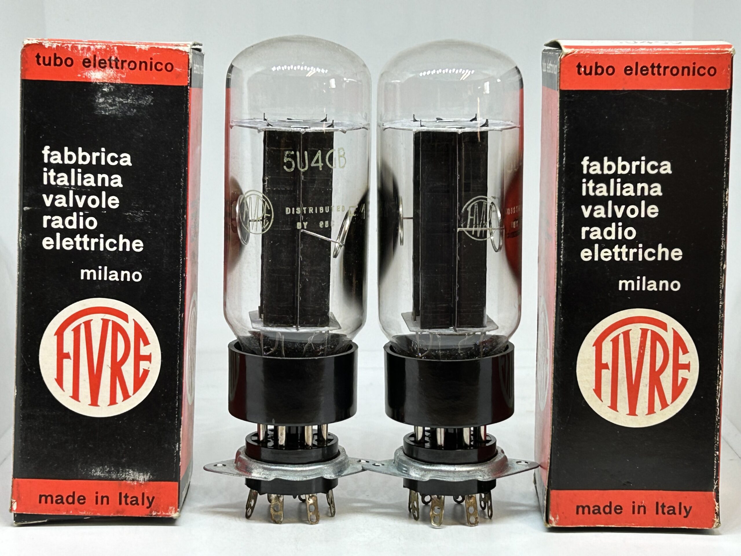 5U4GB Fivre NOS black plate rectifier tube 1960s Italy double OO getter
